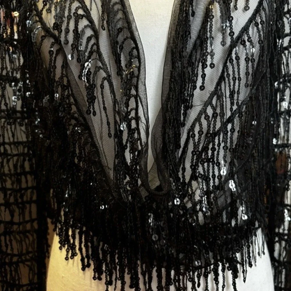 Pretty Little Thing Top Womens Size 4 Black Sequin Detail Cowl Neck Tie Back Top
